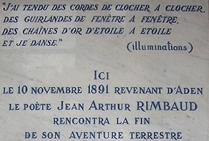 Plaque dedicated to Rimbaud in the Hospital de la Conception, Marseille.