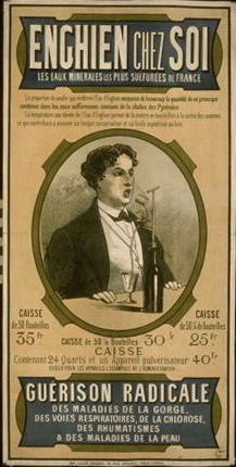 Enghien chez soi. Les eaux minrales les plus sulfures de France. Gurison radicale des maladies de la gorge. Jules Jean Chret.  Les Arts Dcoratifs, Paris.