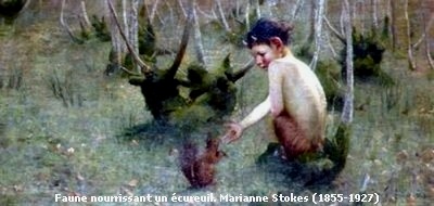 A Faun Feeding a Squirrel