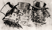 3 ttes de bourgeois : dessins des enfants Rimbaud sur l'Atlas familial.